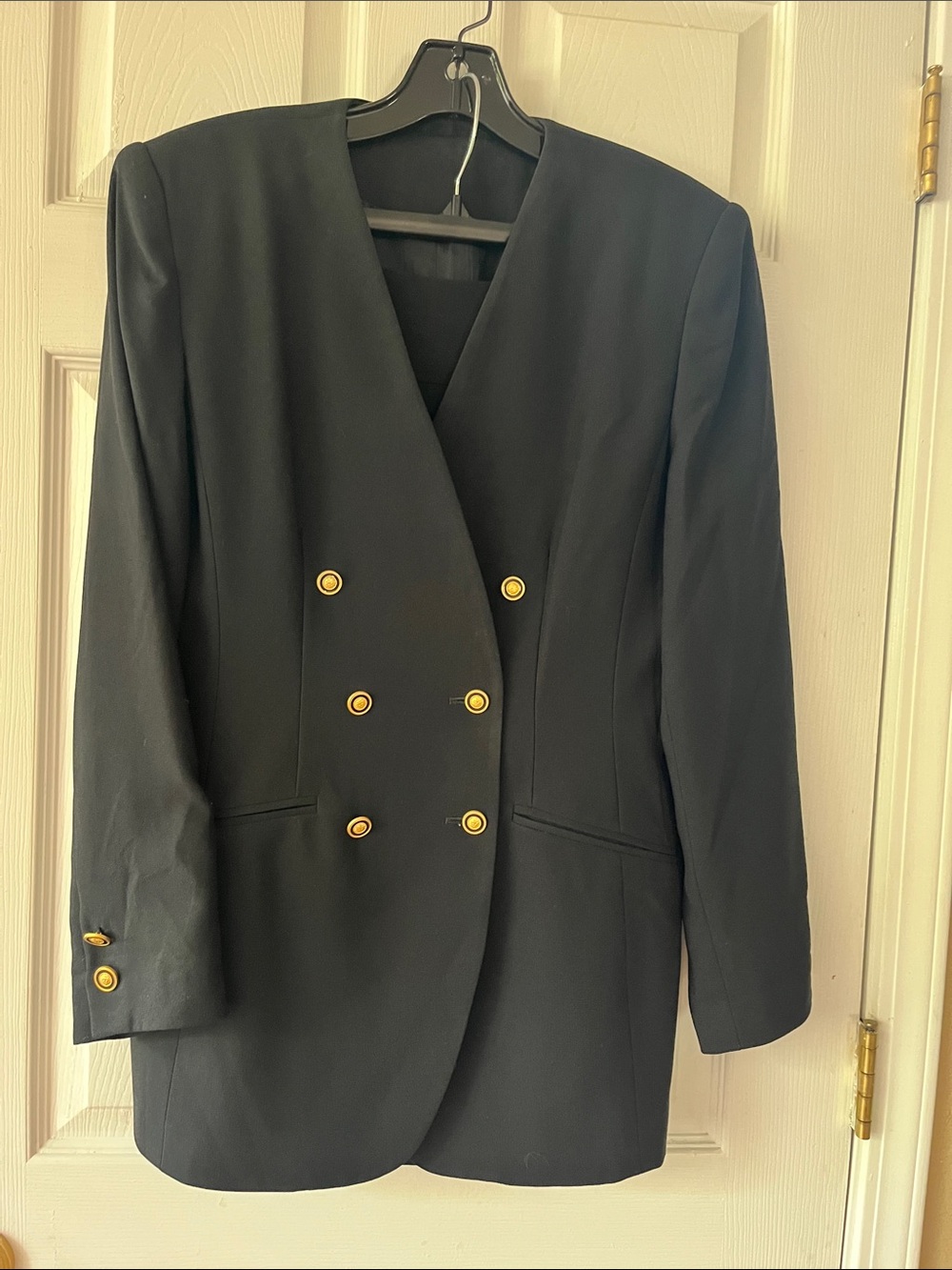 Jones New York Black Double-Breasted Blazer with Gold Buttons & Matching Skirt